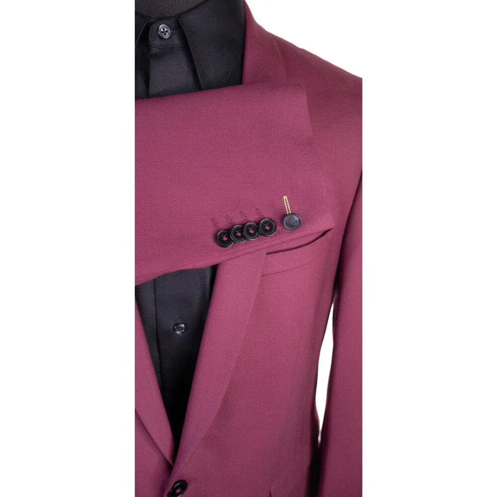 Twisted Tailor X-SLIM Blazer Sport Coat 44R Solid Burgundy Wool Blend 2-Button